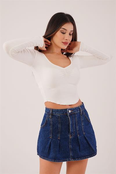 Geniş Yaka Beyaz Basic Body Bluz