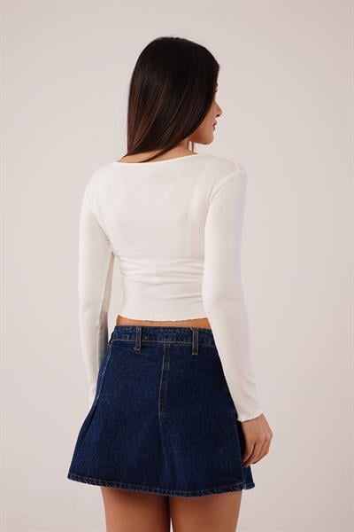 Geniş Yaka Beyaz Basic Body Bluz