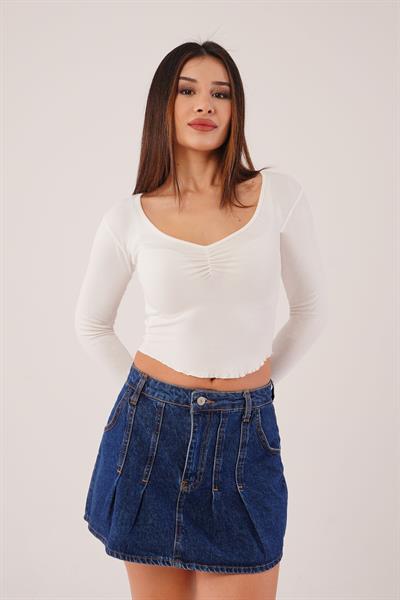 Geniş Yaka Beyaz Basic Body Bluz