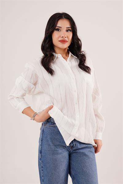 Gliscia Transparan Geçişli Ekru Gömlek