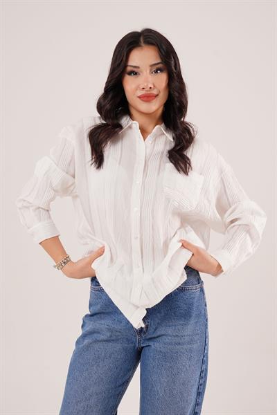 Gliscia Transparan Geçişli Ekru Gömlek