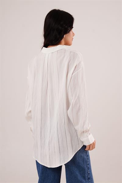 Gliscia Transparan Geçişli Ekru Gömlek