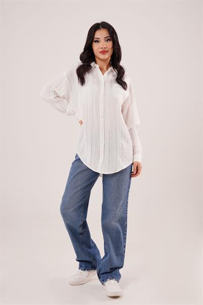 Gliscia Transparan Geçişli Ekru Gömlek