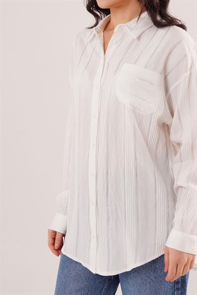 Gliscia Transparan Geçişli Ekru Gömlek