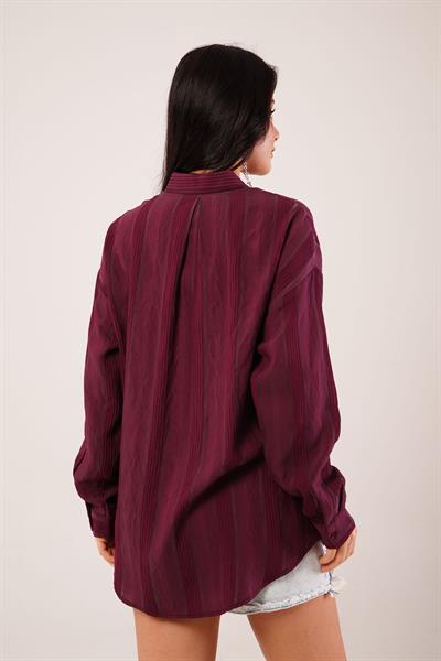 Gliscia Transparan Geçişli Mürdüm Gömlek