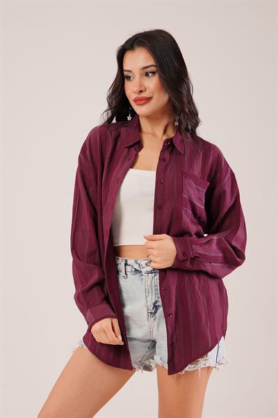 Gliscia Transparan Geçişli Mürdüm Gömlek