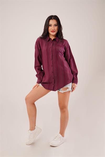 Gliscia Transparan Geçişli Mürdüm Gömlek