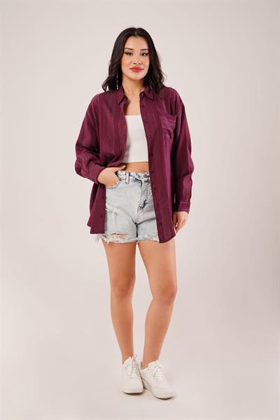 Gliscia Transparan Geçişli Mürdüm Gömlek