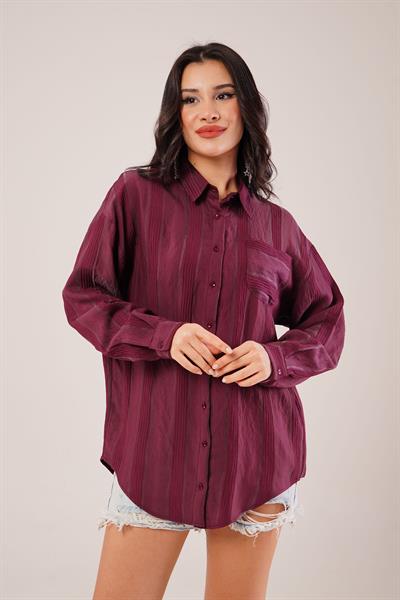 Gliscia Transparan Geçişli Mürdüm Gömlek