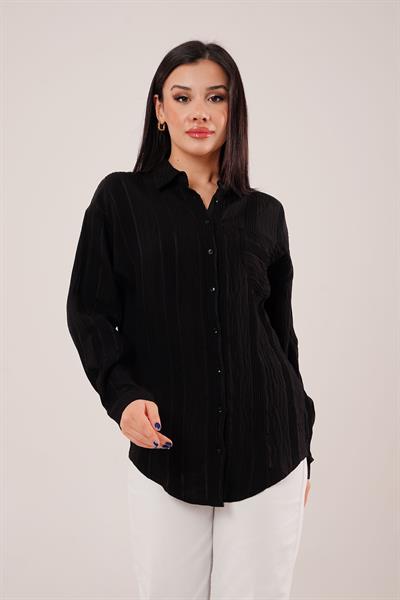Gliscia Transparan Geçişli Siyah Gömlek