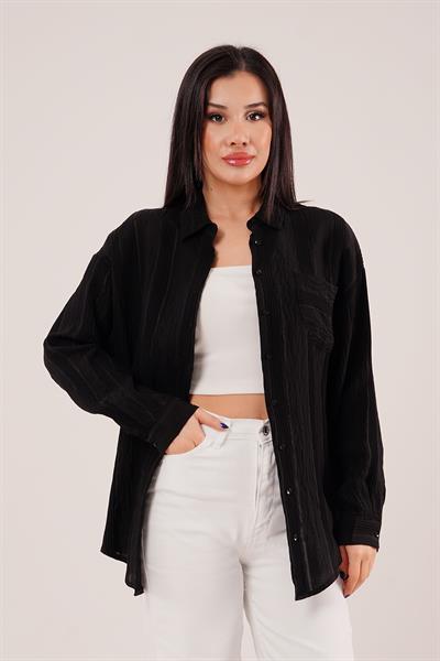 Gliscia Transparan Geçişli Siyah Gömlek