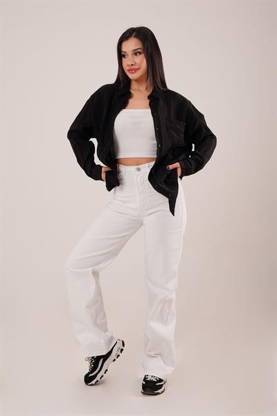 Gliscia Transparan Geçişli Siyah Gömlek