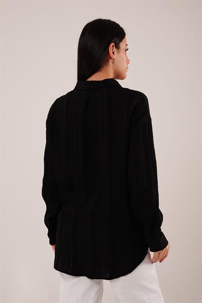 Gliscia Transparan Geçişli Siyah Gömlek