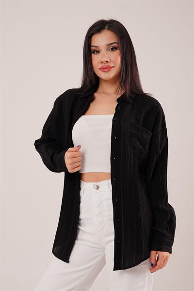 Gliscia Transparan Geçişli Siyah Gömlek