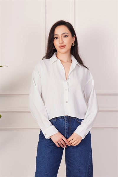 Gold Çizgili Düğmeli Beyaz Gömlek