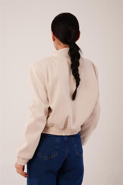 Gold Düğmeli Kaşe Taş Bomber Ceket