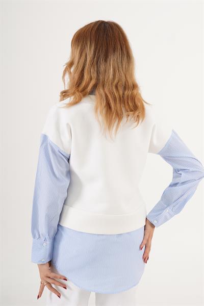 Gömlek Detaylı Beyaz Sweatshirt