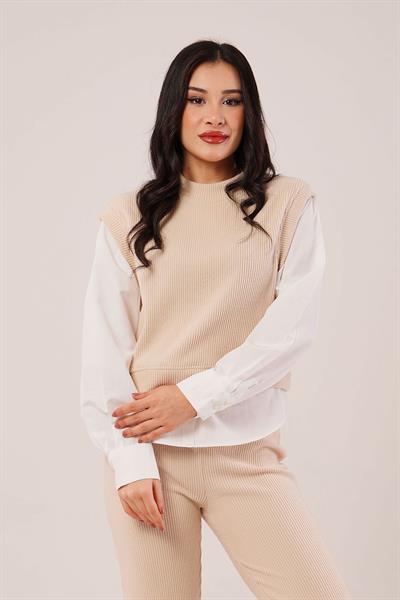 Gömlek Kol Flex Bej İkili Takım