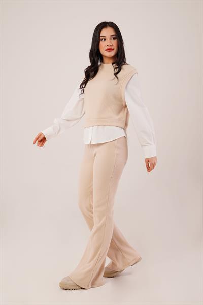 Gömlek Kol Flex Bej İkili Takım