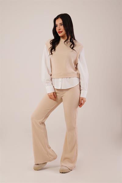 Gömlek Kol Flex Bej İkili Takım