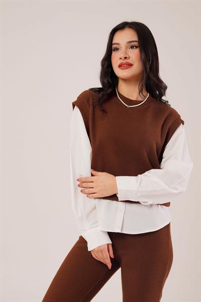 Gömlek Kol Flex Kahve İkili Takım