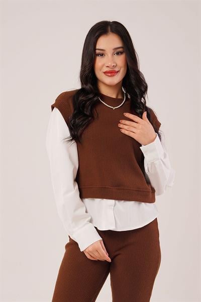 Gömlek Kol Flex Kahve İkili Takım