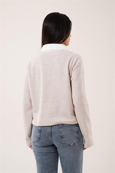 Gömlek Yakalı Bej Bluz