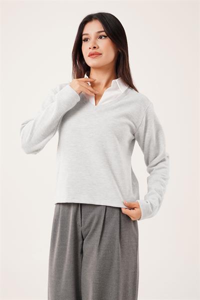 Gömlek Yakalı Gri Bluz