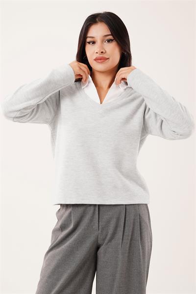 Gömlek Yakalı Gri Bluz