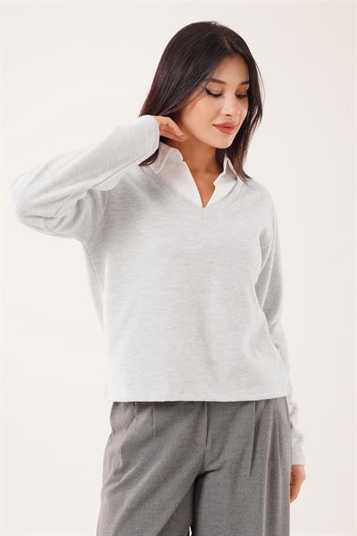 Gömlek Yakalı Gri Bluz