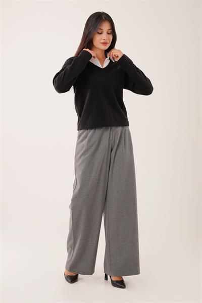 Gömlek Yakalı Siyah Bluz