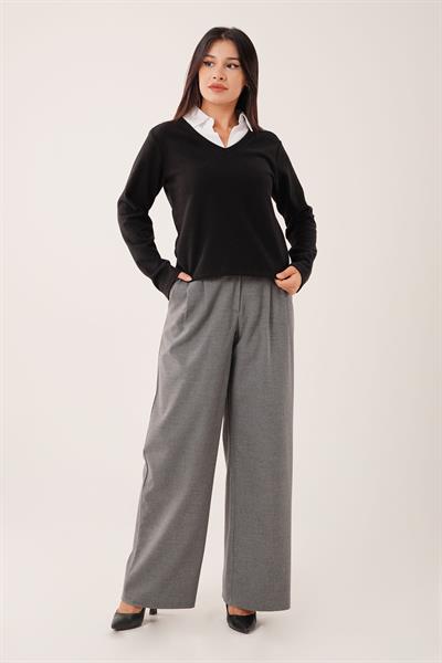 Gömlek Yakalı Siyah Bluz