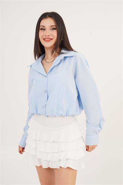 Dantel Detaylı Beyaz Askılı Body ve Bebe Mavisi Gömlek