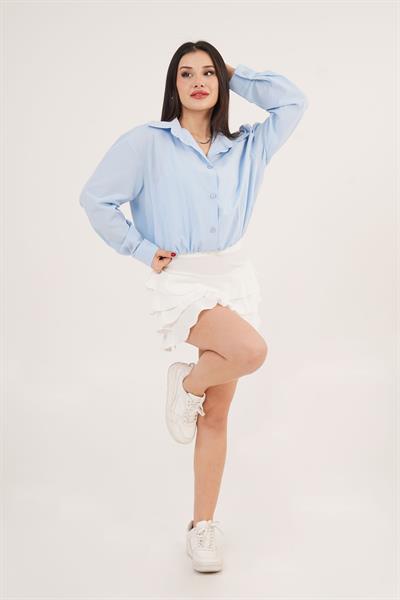 Dantel Detaylı Beyaz Askılı Body ve Bebe Mavisi Gömlek