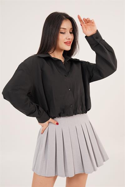 Dantel Detaylı Beyaz Askılı Body ve Siyah Gömlek