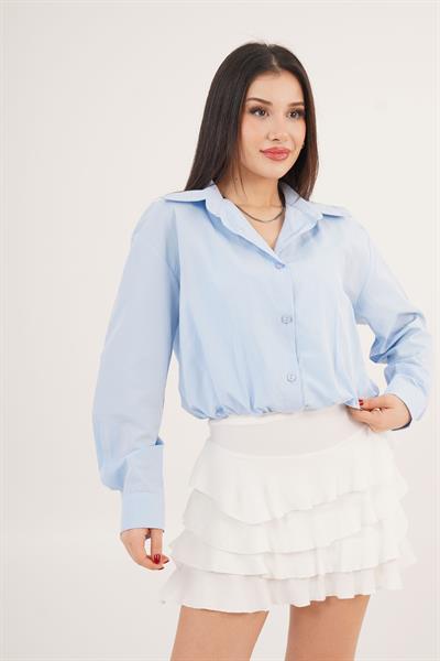 Dantel Detaylı Beyaz Askılı Body ve Bebe Mavisi Gömlek