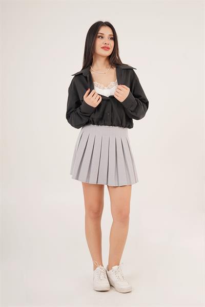 Dantel Detaylı Beyaz Askılı Body ve Siyah Gömlek