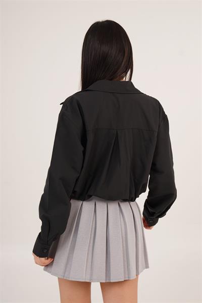 Dantel Detaylı Beyaz Askılı Body ve Siyah Gömlek