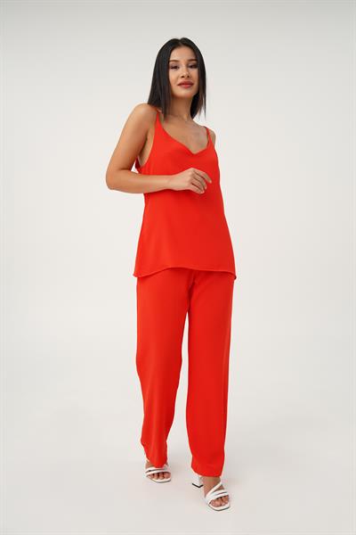 İnce Askılı Klasik Krep Mercan İkili Takım