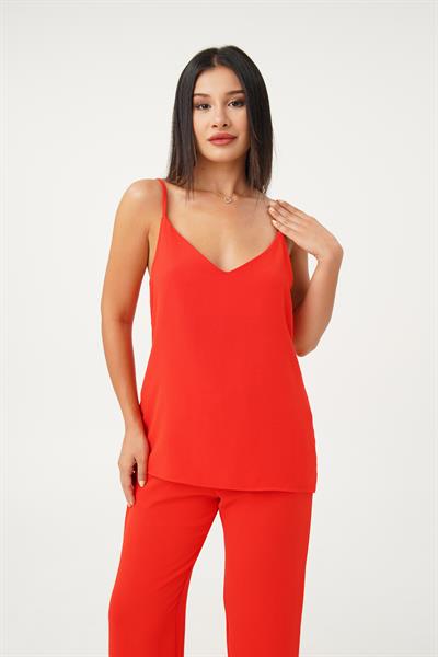 İnce Askılı Klasik Krep Mercan İkili Takım