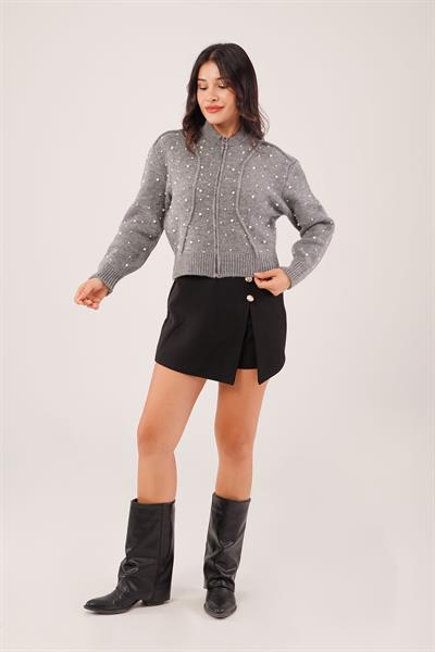 Full İnci İşlemeli Triko Hırka