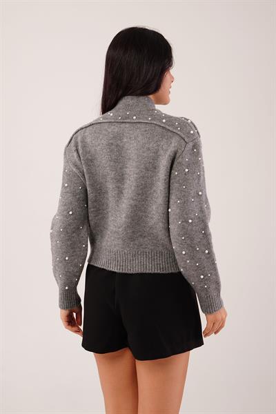 Full İnci İşlemeli Triko Hırka