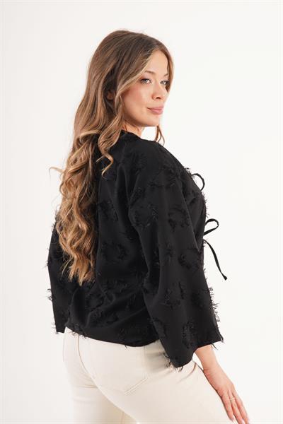 Önü Bağlamalı Püsküllü Salaş Mevsimlik Siyah Kimono