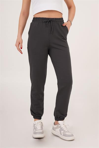 Lastik Paça Belden Bağlamalı Jogger Kesim Antrasit Eşofman