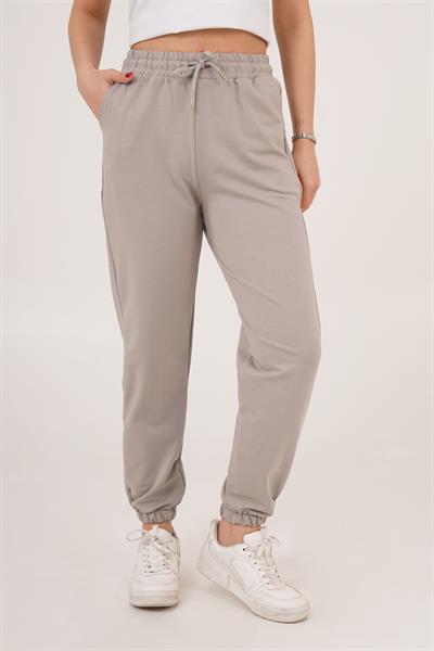 Lastik Paça Belden Bağlamalı Jogger Kesim Vizon Eşofman