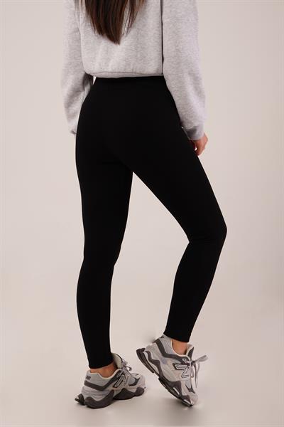 Kalın Kemerli Örme Siyah Çelik Tayt