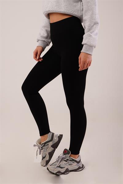 Kalın Kemerli Örme Siyah Çelik Tayt