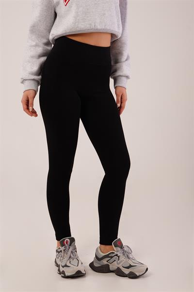 Kalın Kemerli Örme Siyah Çelik Tayt