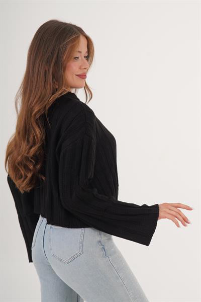 Kalın Örgü Salaş Bisiklet Yaka Siyah Triko Kazak