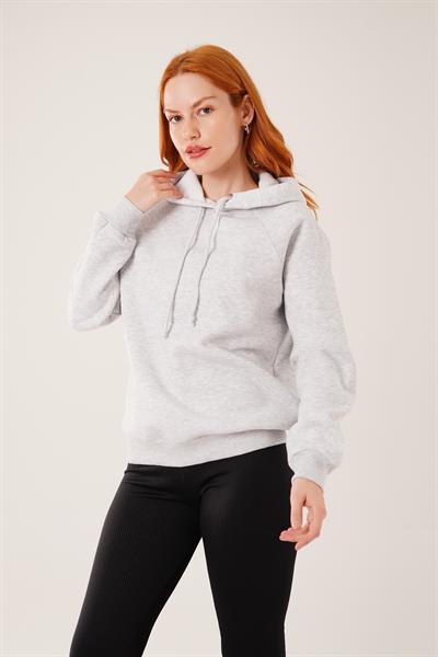 Kapüşonlu Bağcık Detaylı Gri Sweatshirt
